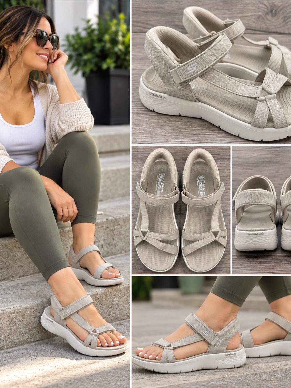 Skechers GO WALK Women’s Size 10 Slip-Ins Sandals Taupe Beige Comfort Walking